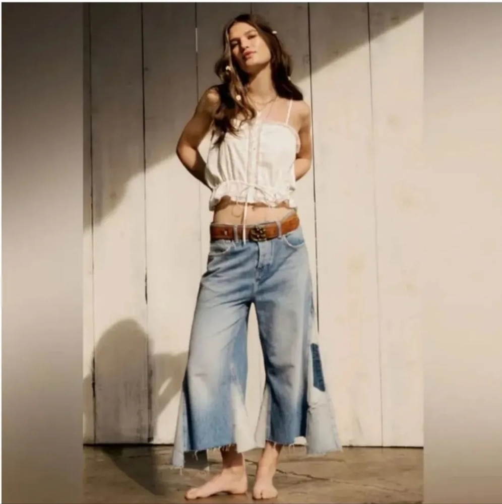 FREE PEOPLE We the Free Cropped Patchwork Jeans - Picture 2 of 12